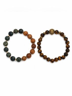 Anthropologie Dual-Bead Stretch Bracelets in Brown & Green